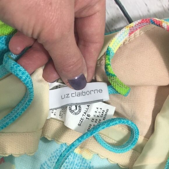 Liz Claiborne Hawaiian Turquoise Top size 16 EUC - Picture 4 of 6